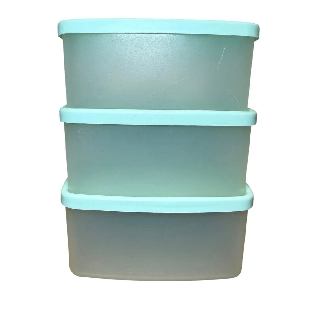 Vtg Tupperware Mint Aqua Blue Seafoam Green‎ Square Sandwich Keeper Set 311 310